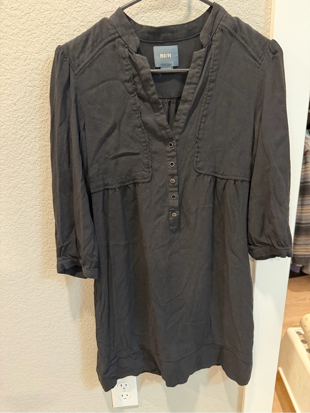 Maeve Charcoal Black Henley Tunic with Button Placket
